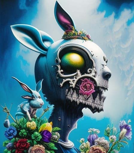 Grotesque Zombie Rabbit Mad Hatter Illustration