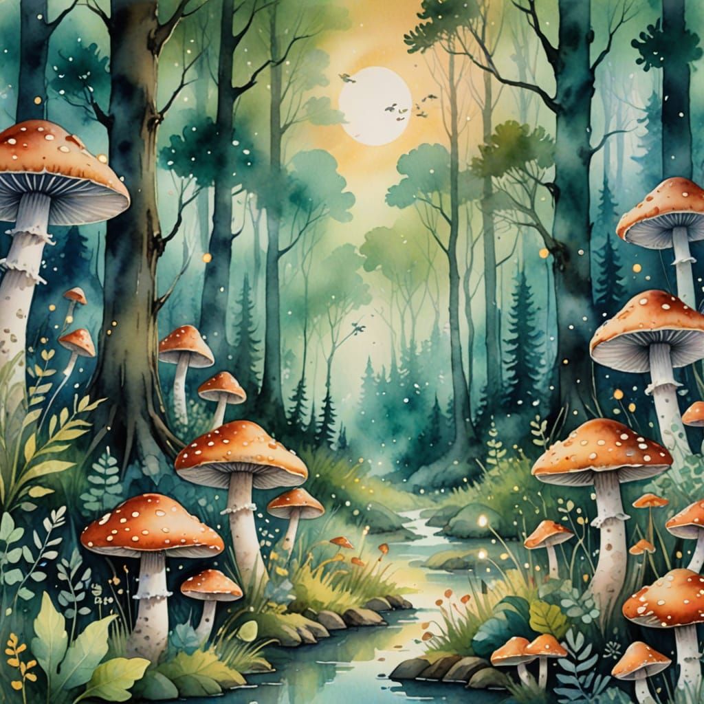 Dreamy Watercolor Fantasy Scene with Pastel Hues