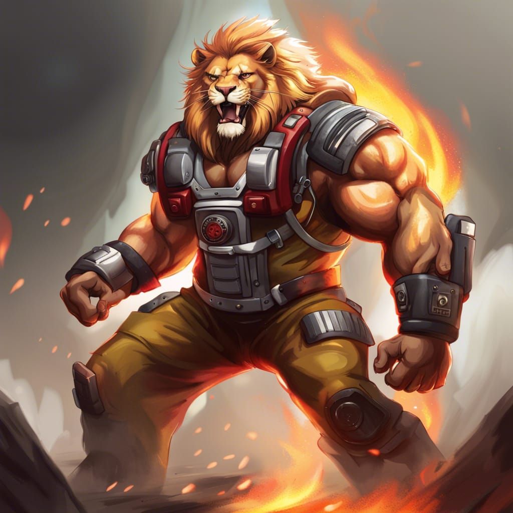 Muscular Lion in Firefighter Gear: Vectorecore Style