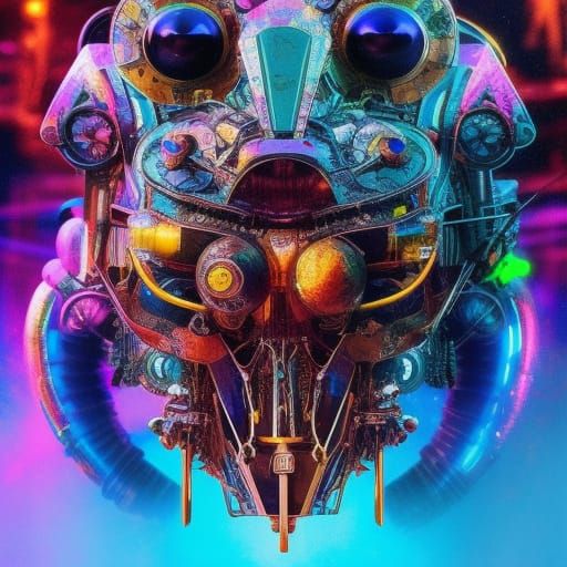 Cybernetic Robotic Chicken in Biopunk Vaporwave Style