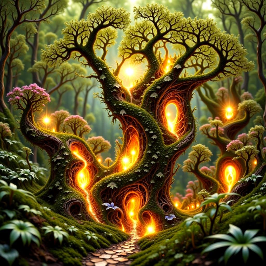 Tiny Fairy Village Castle in Ancient Oak Tree