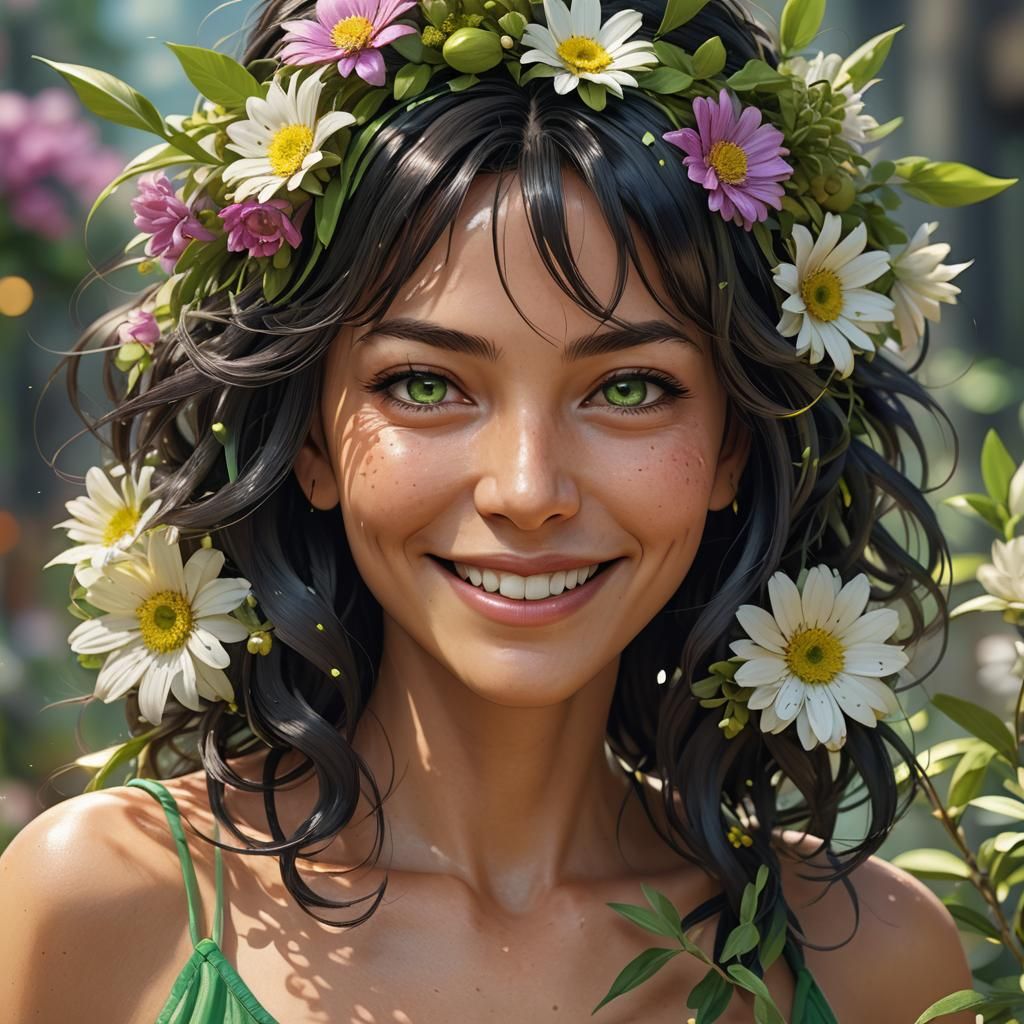 Anime Portrait of Woman with Green Eyes