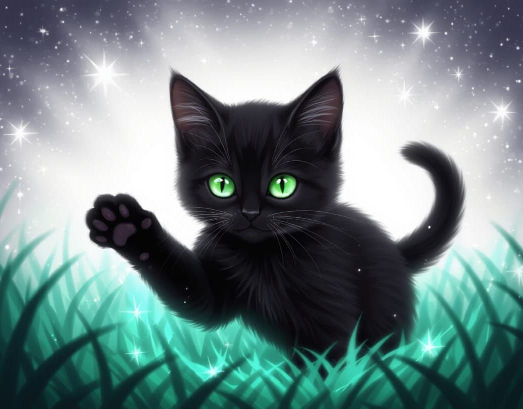 Sleek Black Kitten with Piercing Green Eyes