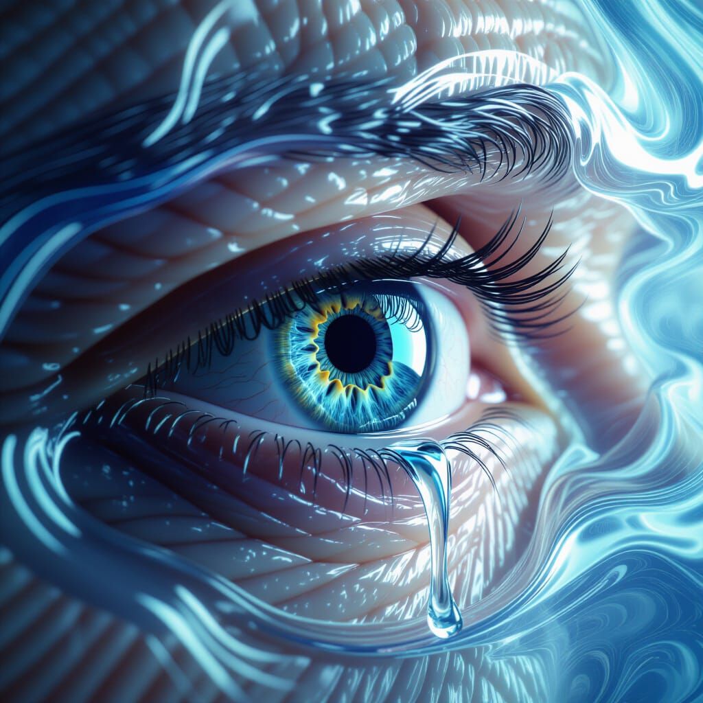 Macro Eye With Tears and Iridescent Textures