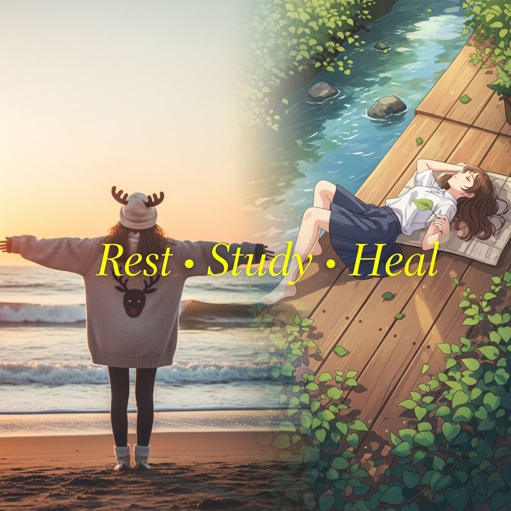 Dreamy Beach and Stream Anime Collage