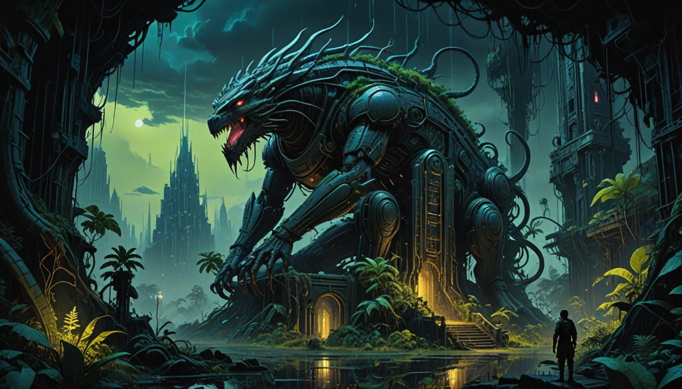 Cyberpunk God-Emperor Rises in Neon-Lit Floating City