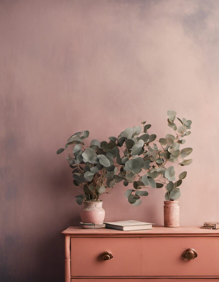 Faded Blue Chest with Eucalyptus Plant