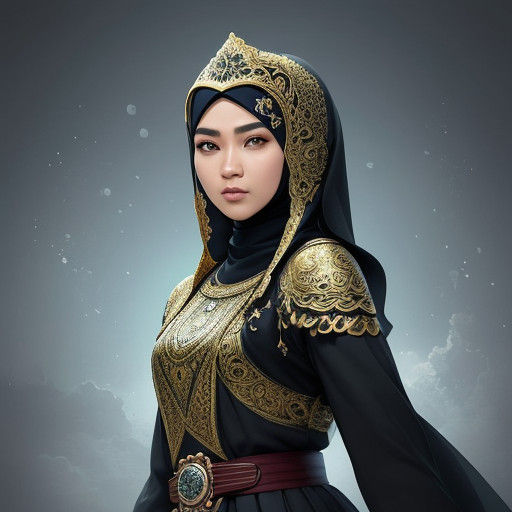 Glowing Hijab Muslim Woman in Elegant White Attire Standing...