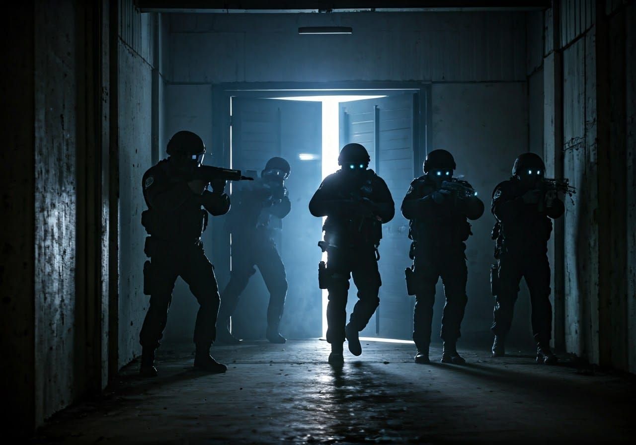 Gritty SWAT Team Infiltration in Futuristic Industrial Setti...