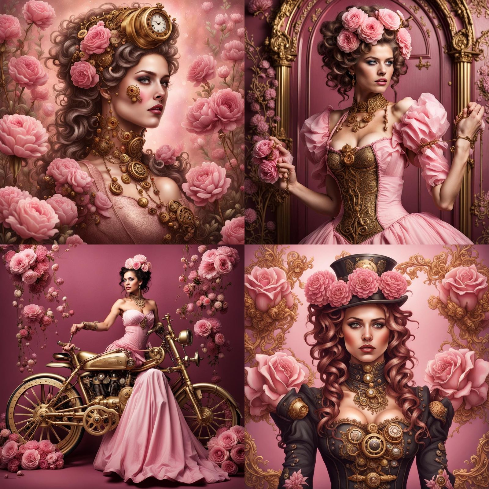 Golden Angel Dancing in Steampunk Cloud Garden