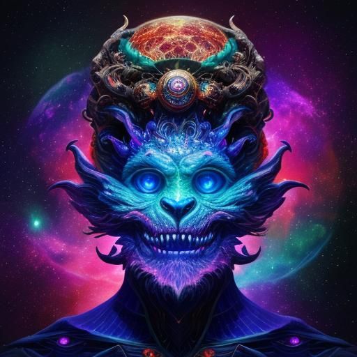 Cosmic Entity Devours the Galaxy in Vibrant Holographic Art