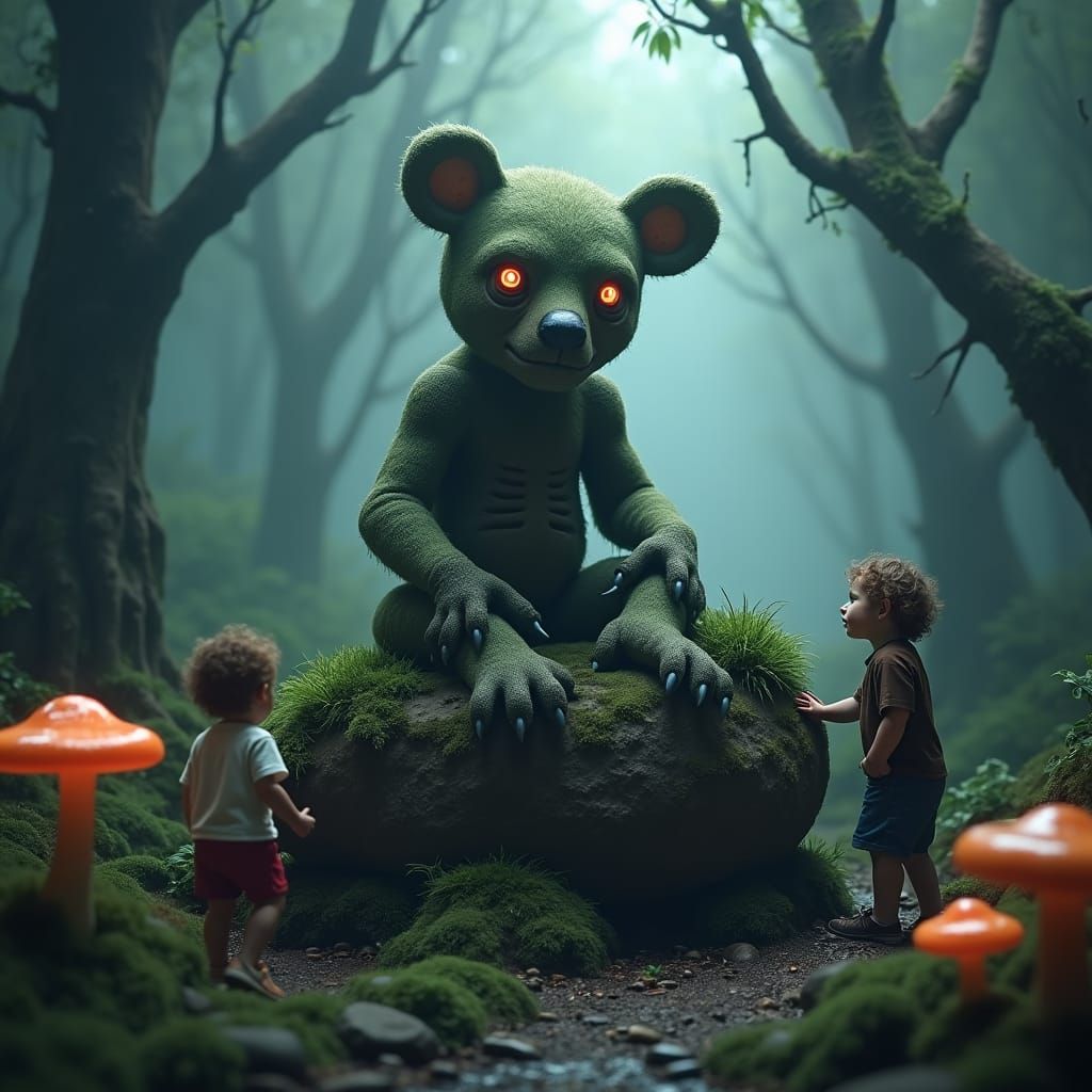 Eerie Eight-Eyed Creature in Dark Fantasy Forest