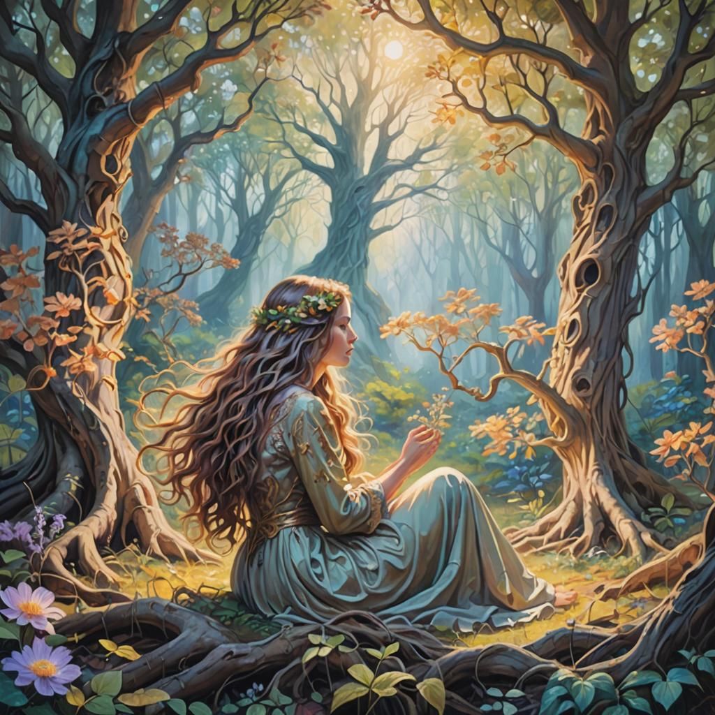 Enchanted Forest Glade: Dreamlike Oil Painting