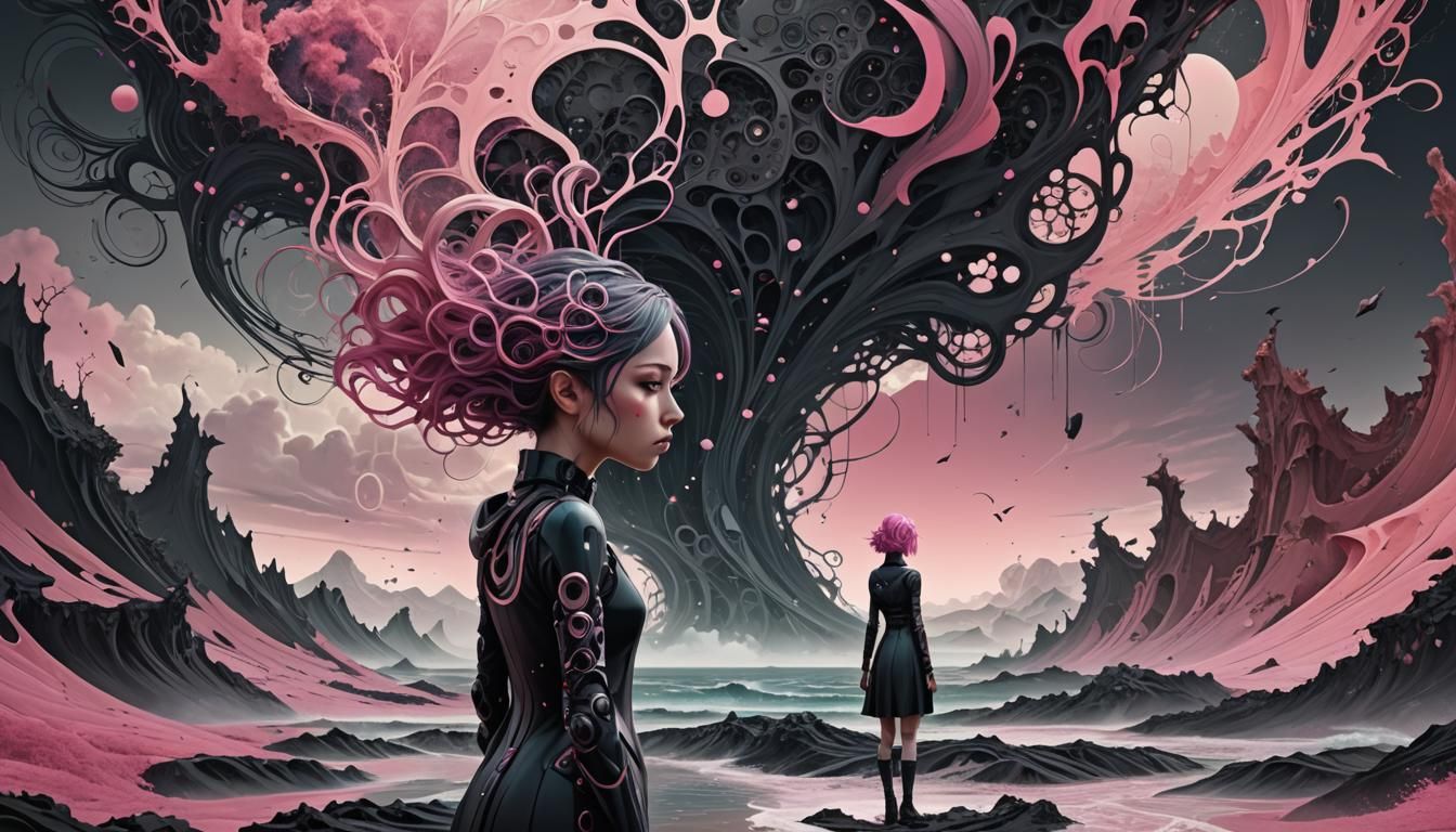 Surreal Sci-Fi Landscape with Girl, Inspired by Dali