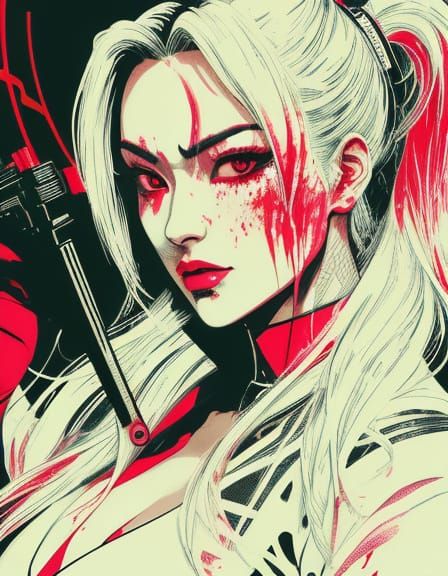 Ukiyo-e Cyberpunk Woman with Revolver