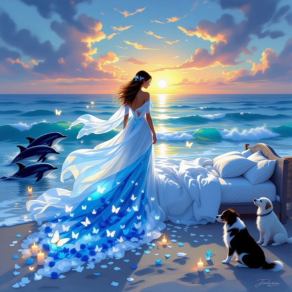 Woman's Soul Journeys Across Ocean in Dreamlike Oil Painting