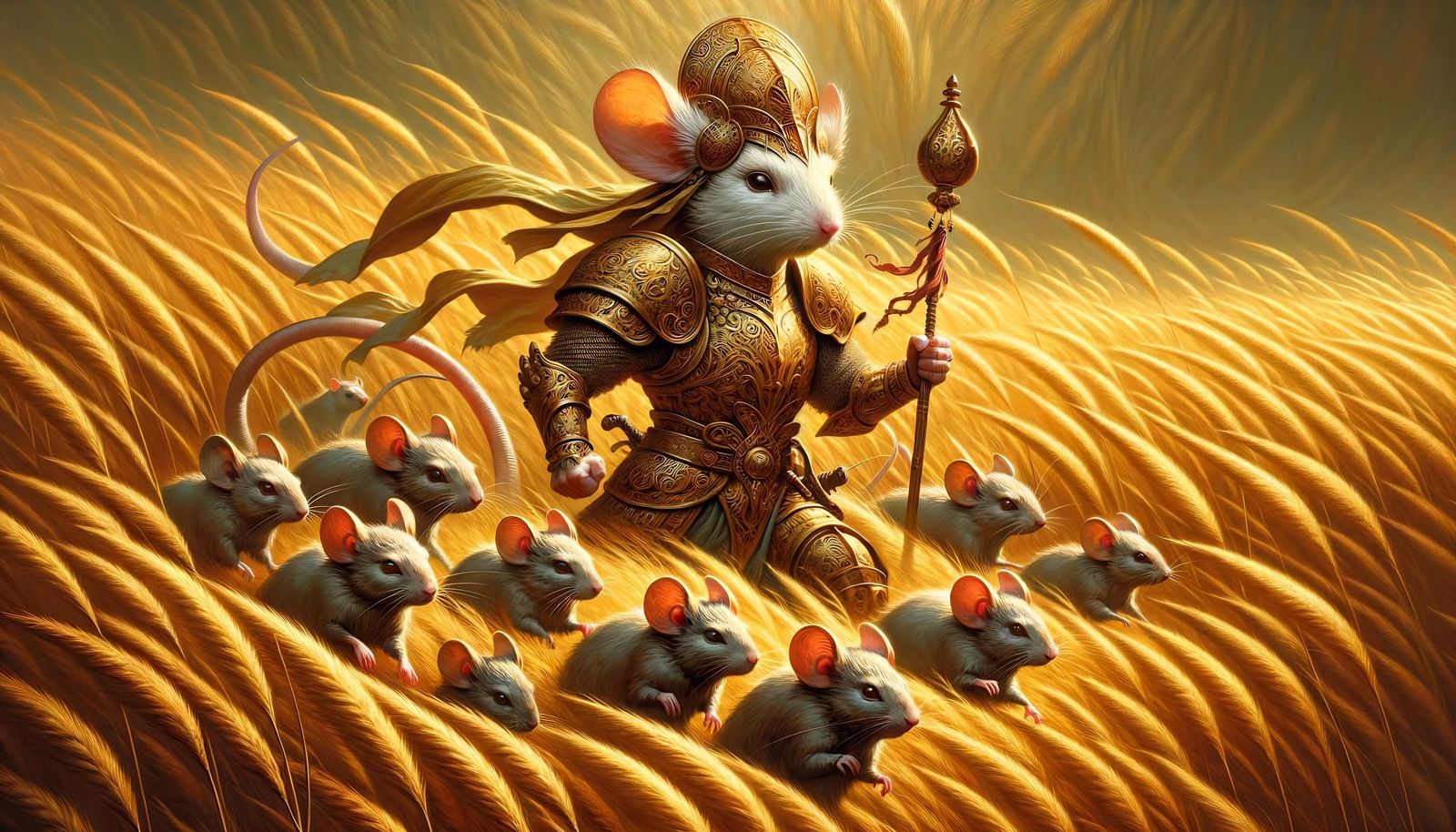 Armored Mouse Leads Brigade Through Golden Meadow