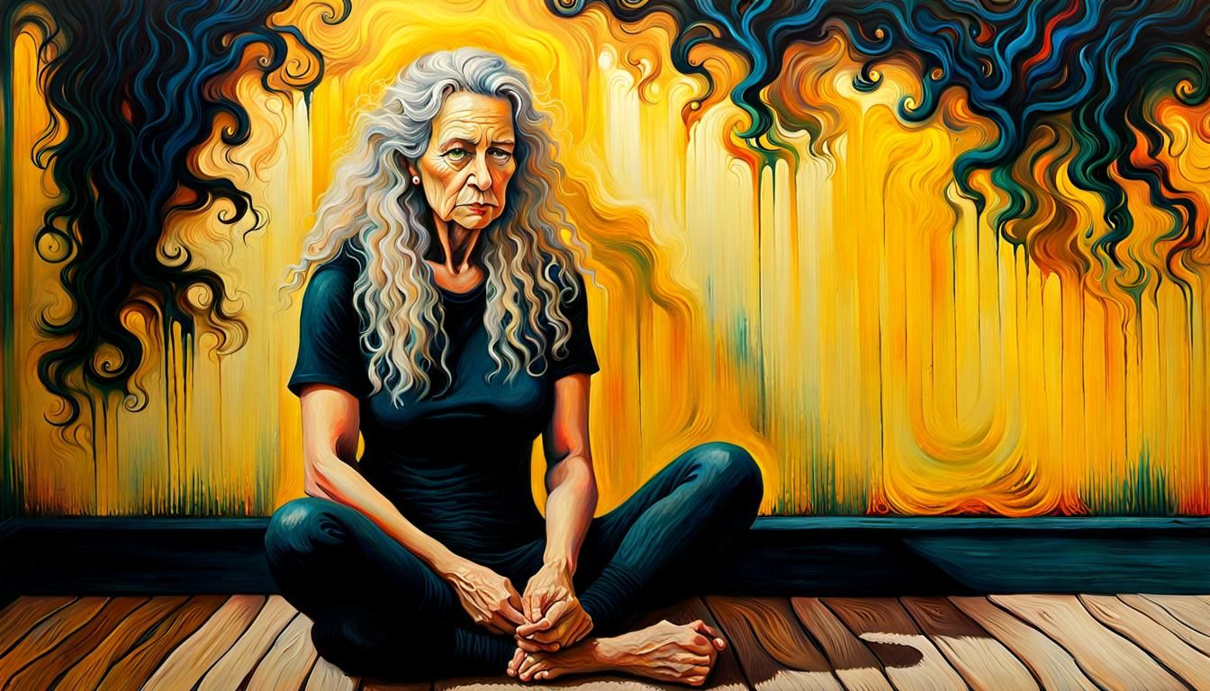 Faded Blonde Woman: Neo-Impressionist Impasto Oil Painting