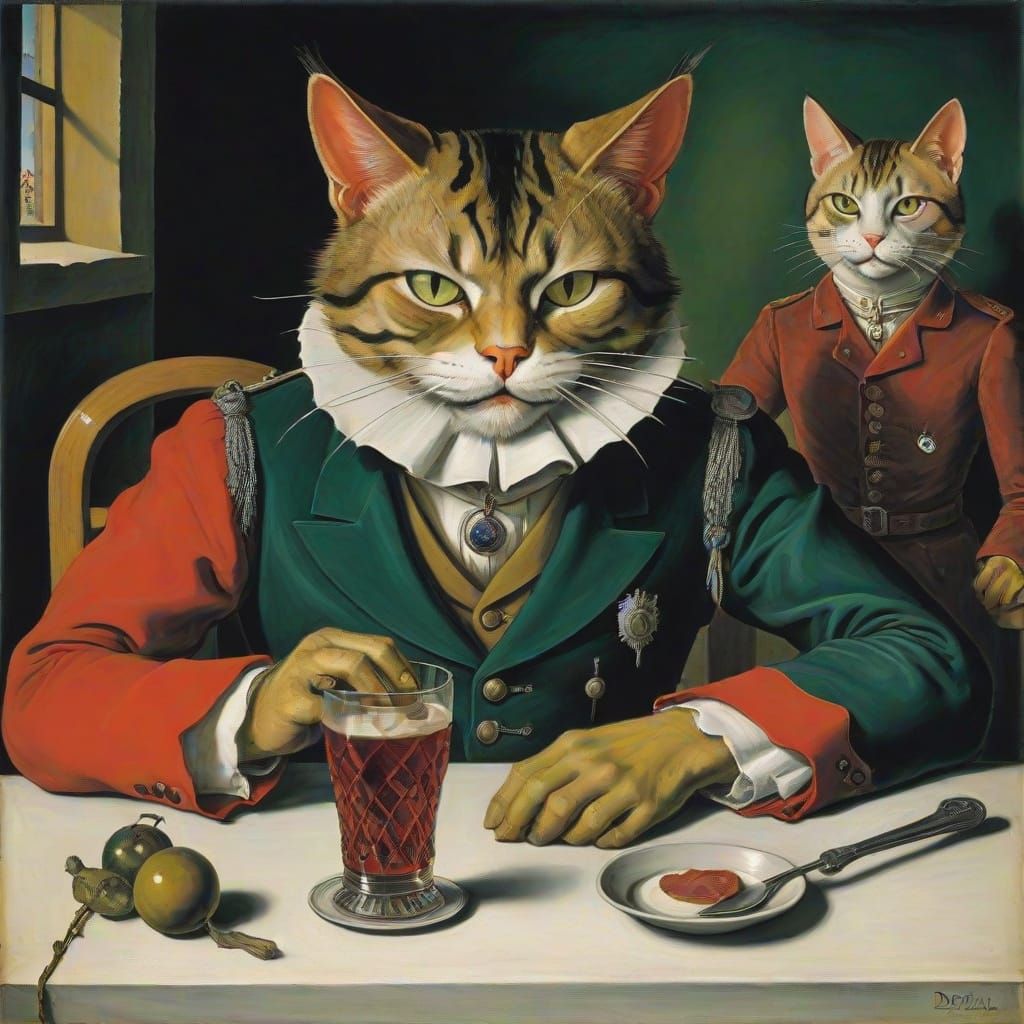 Cat Asks About Draft in Otto Dix Style