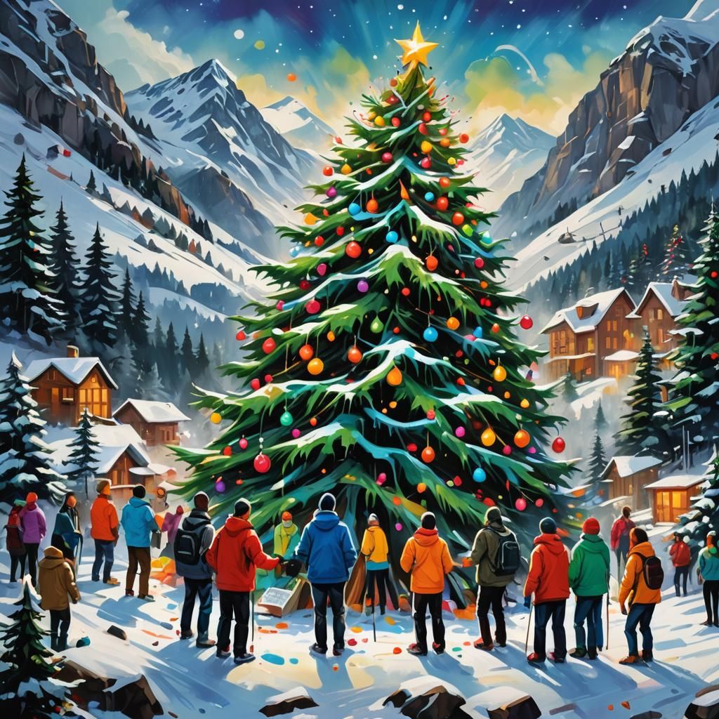 Festive Graffiti Art: Friends Celebrate Christmas in Mountai...