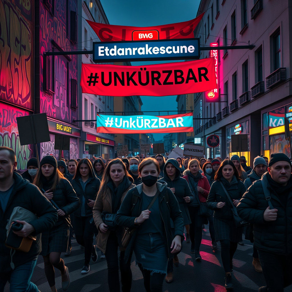 Protest March on Straße Alt-Moabit in Hyperrealism Style