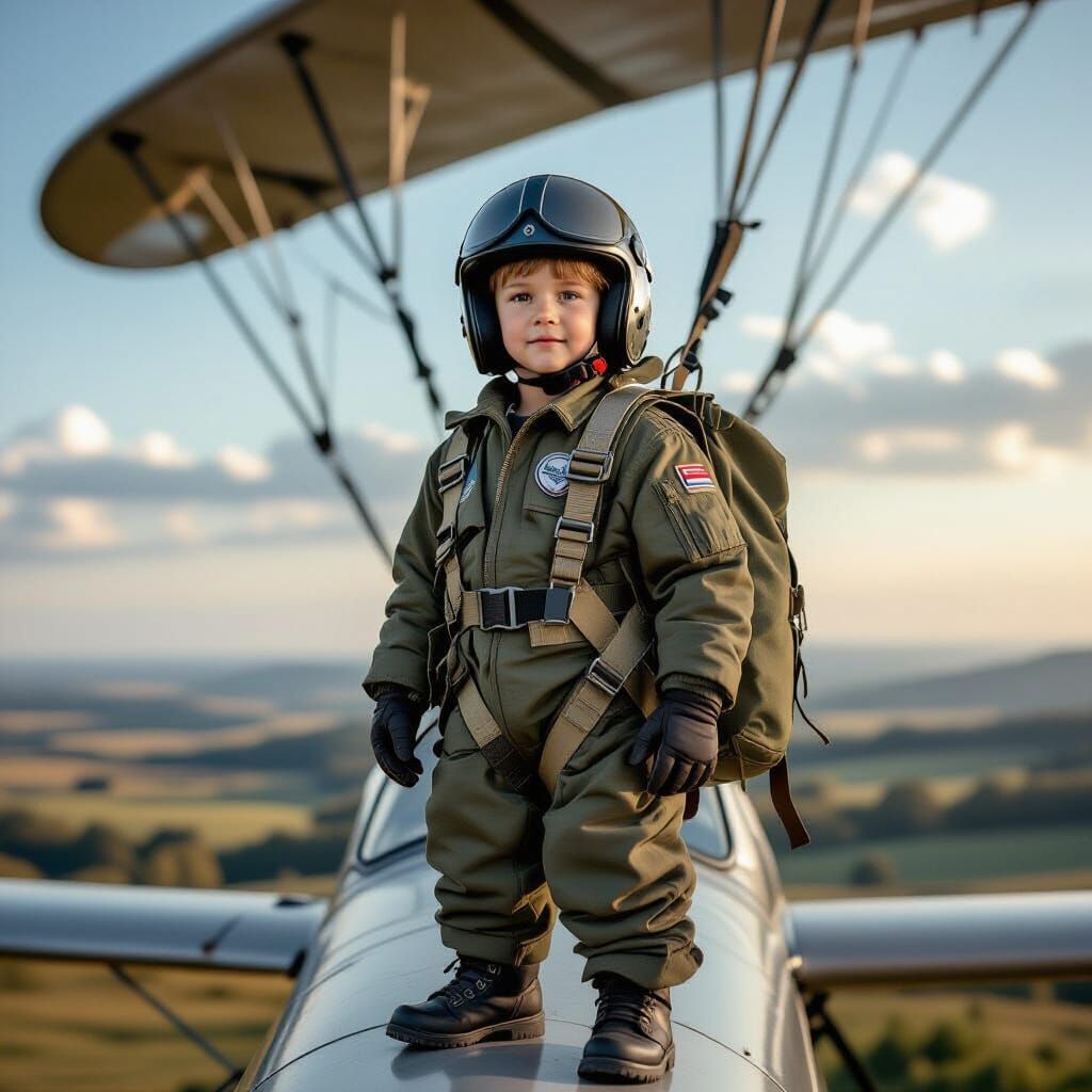Boy on Glider Ready for Flight, Realistic Style