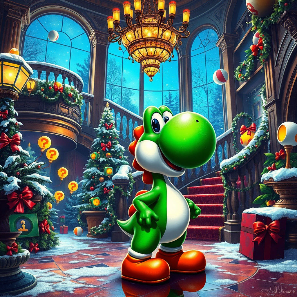 Yoshi's Christmas Mansion: A Surreal Digital Painting