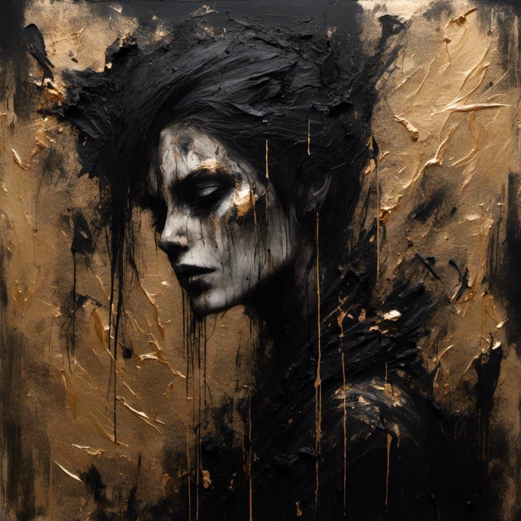 Macabre Queen of Swords Painting with Rose-Sword