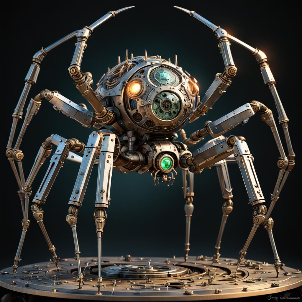 Steampunk Mechanical Spider in Medieval Fantasy Style