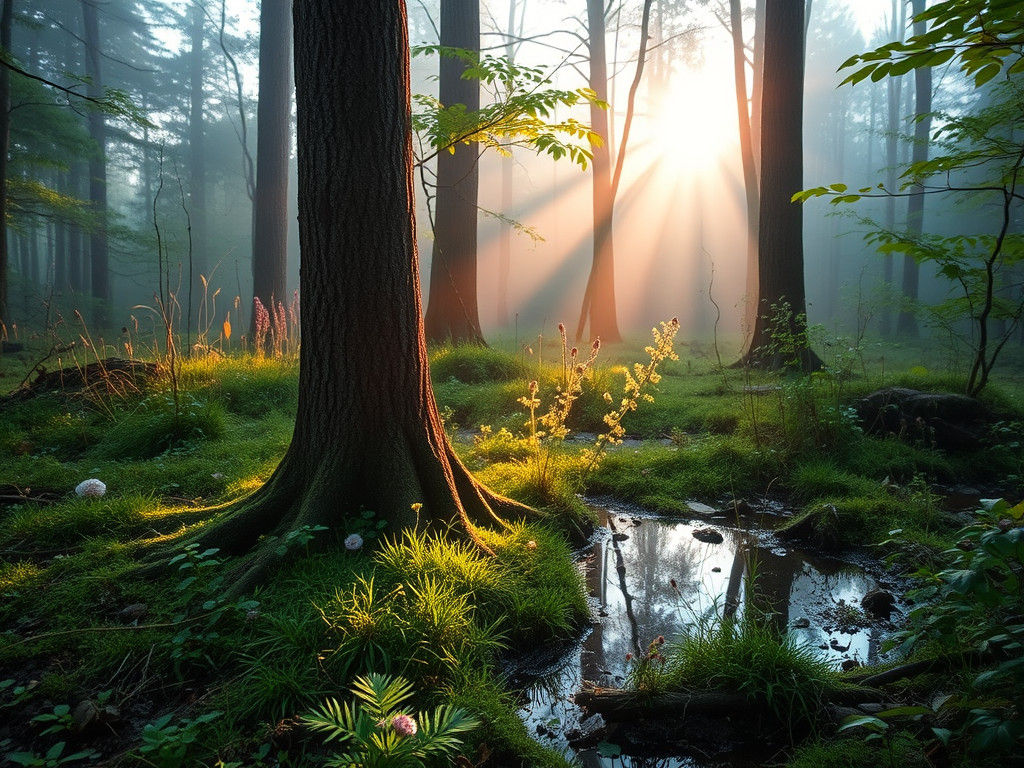 Magical Forest at Dawn with Vernal Pool
