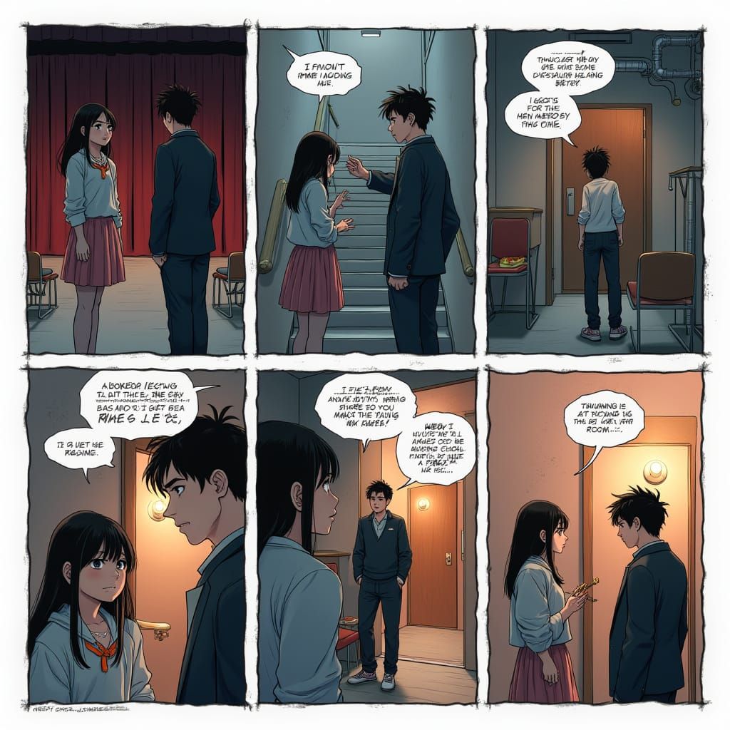 Manga-Inspired Backstage Scene with Nervous Akane and Confid...