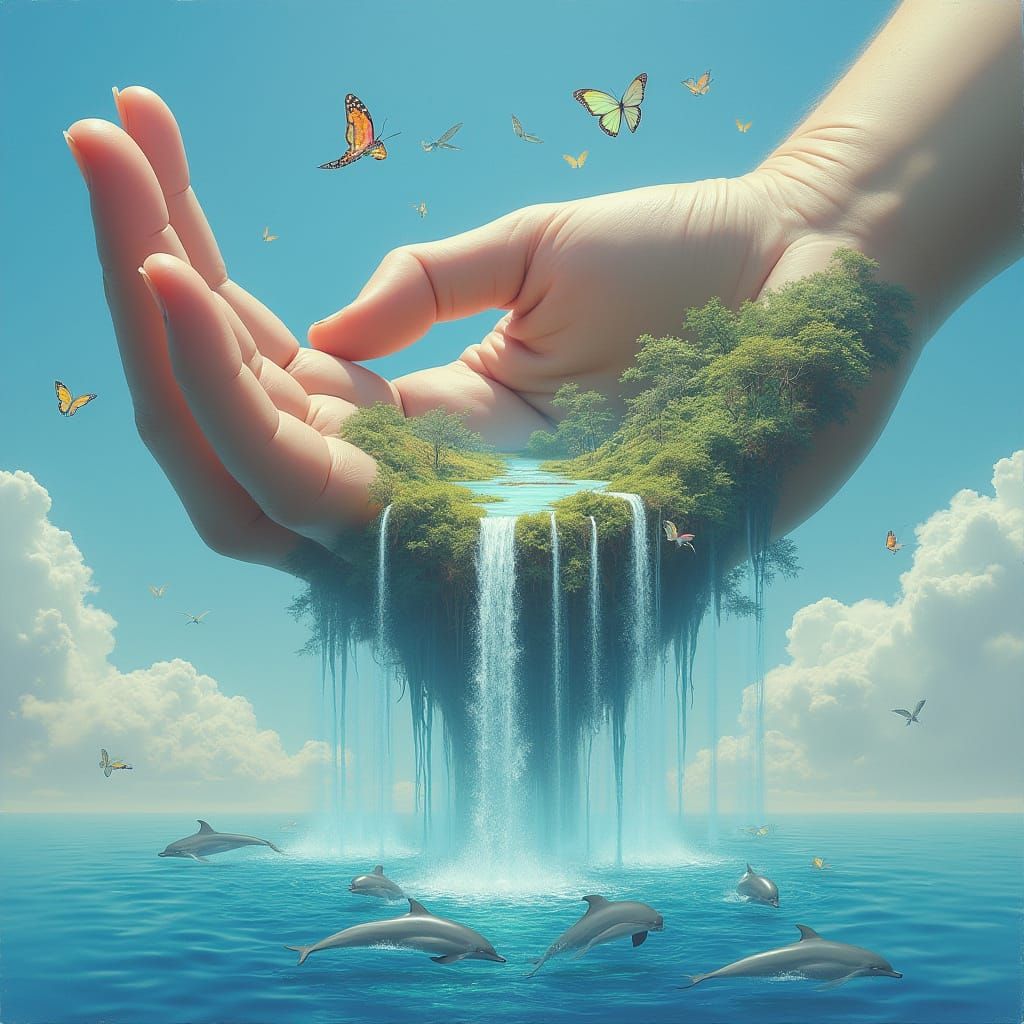 Surrealist Masterpiece: Gentle Giant Palm Handshake Cradles ...