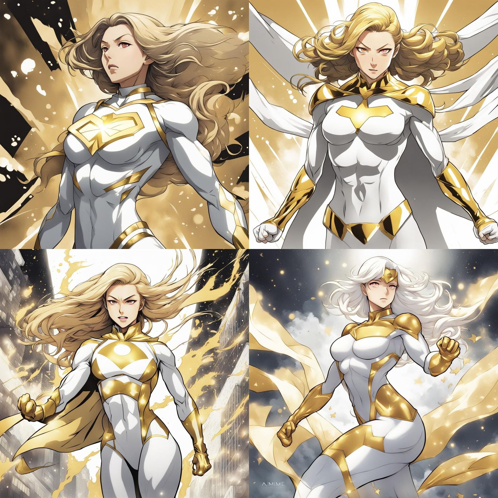 Invincible Anime-Style Female Superhero in White and Gold
