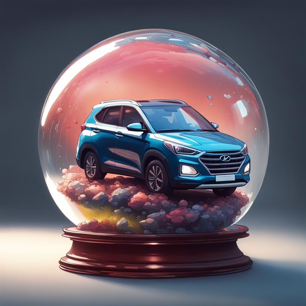 Hyundai Car in Glass Sphere, Digital Art