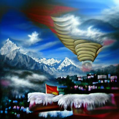 Himalayan Dream: Ethereal Flight in Oil on Canvas