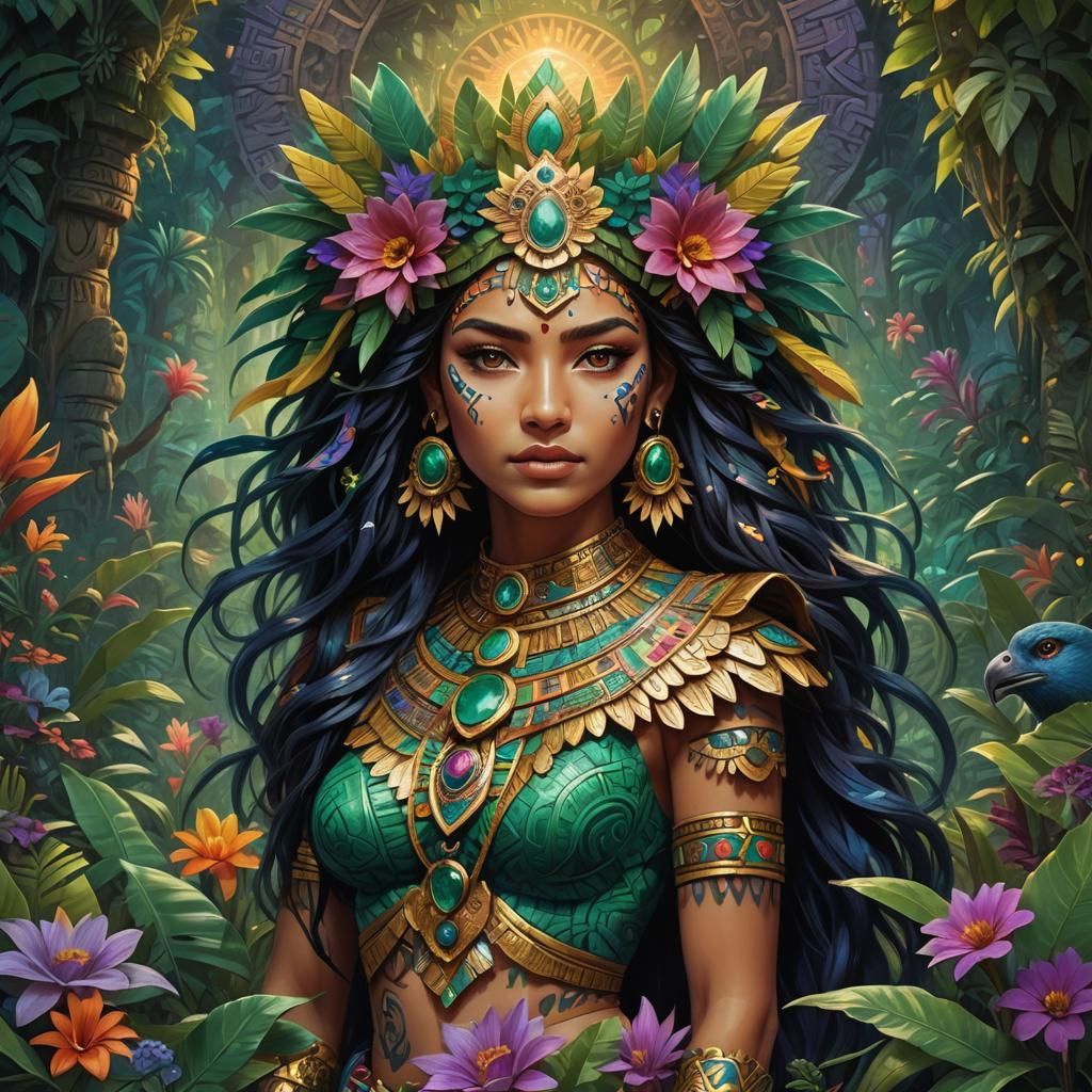 Xochiquetzal in Mystical Jungle: Fantasy Concept Art