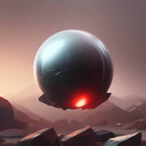 Mysterious Obsidian Sphere in Dynamic Landscape Art