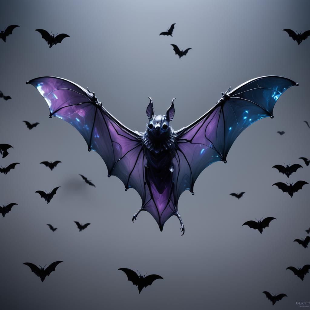 Bioluminescent Glass Bat in Foggy Dreamscape