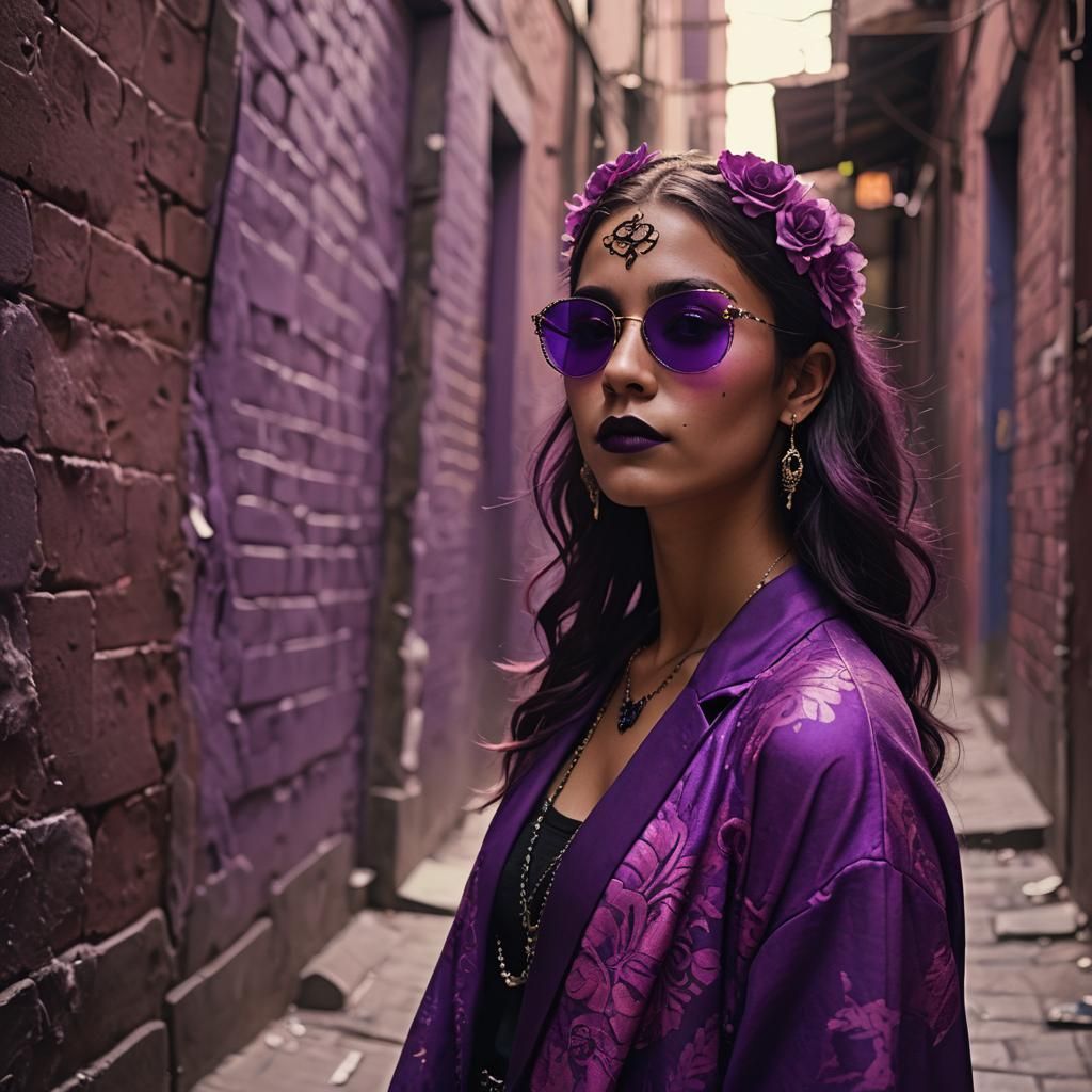 Catrina in Dim Alleyway, Cinematic Film Still