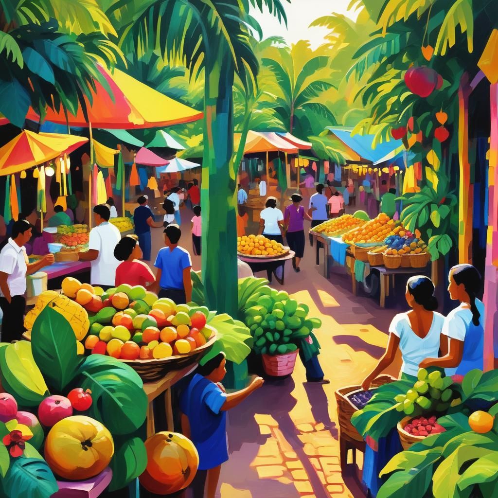 Colorful Nicaraguan Market Scene in Fauvist Style