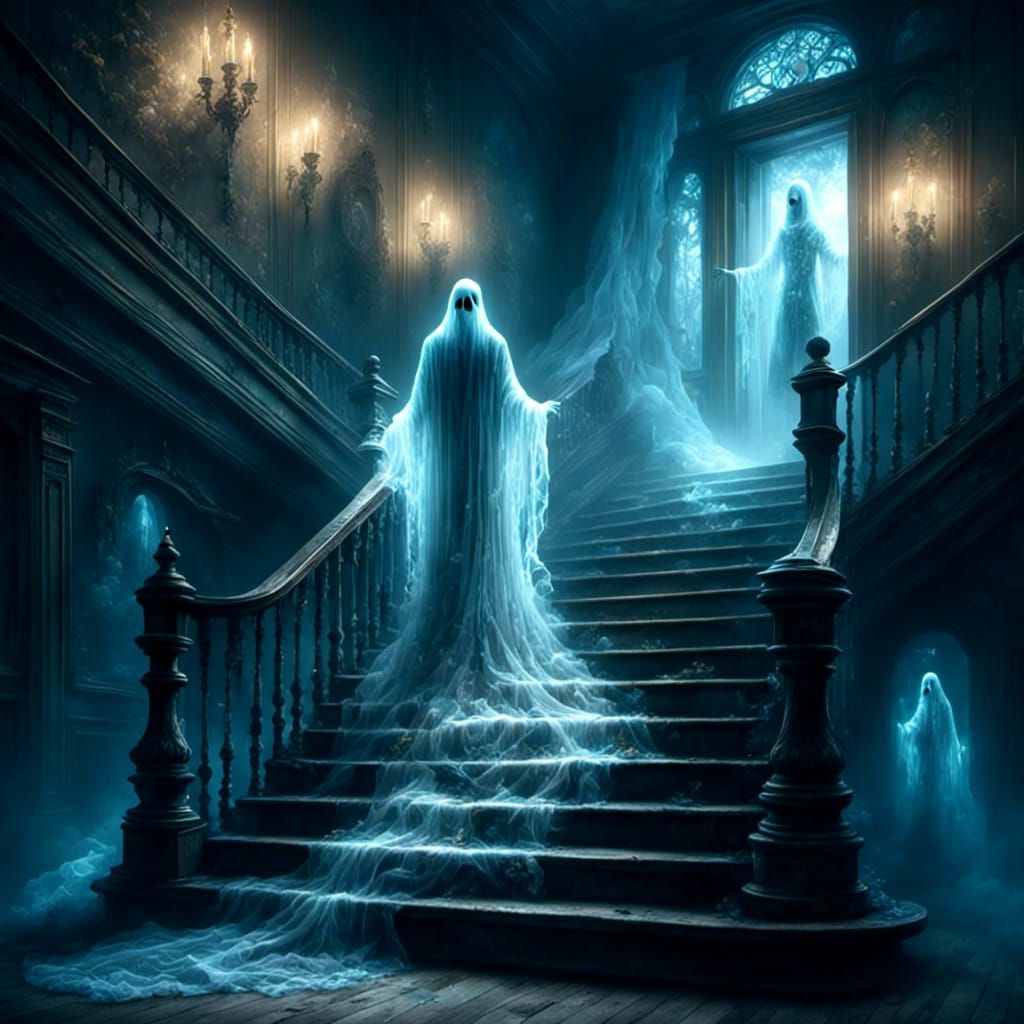 Victorian Stair Landing With Ghostly Guide