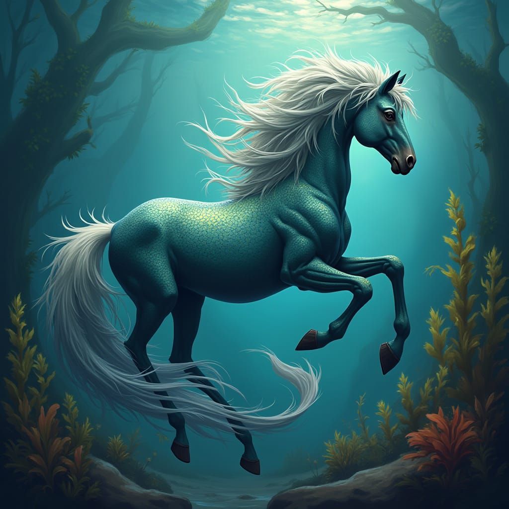 Majestic Merhorse in Fantasy Oceanic Landscape