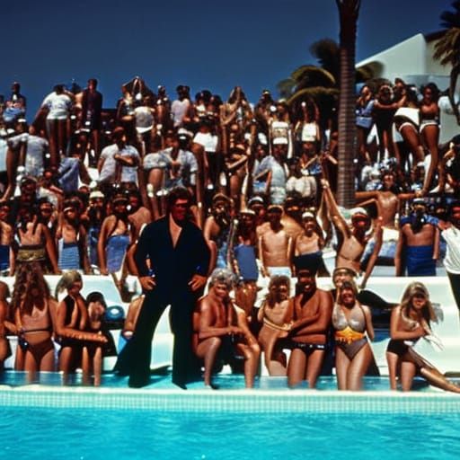 Schwarzenegger and Stallone at Miami Pool Party