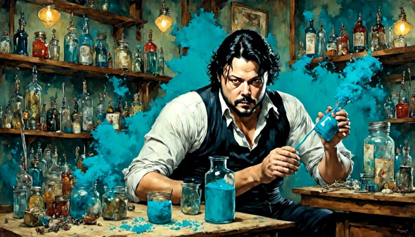 Man with Blue Powder in Retro Style