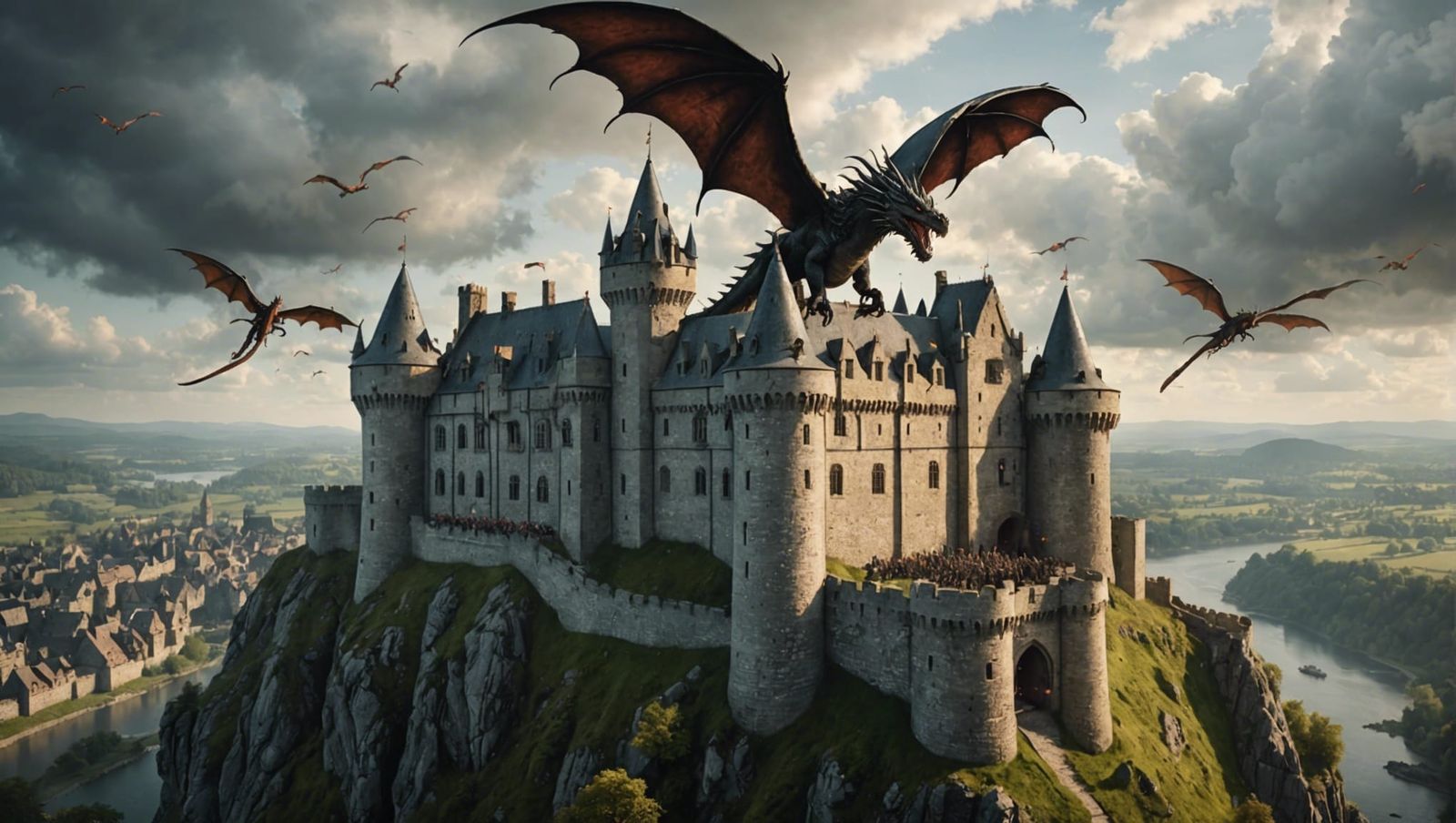 Dragons Attack Medieval Castle