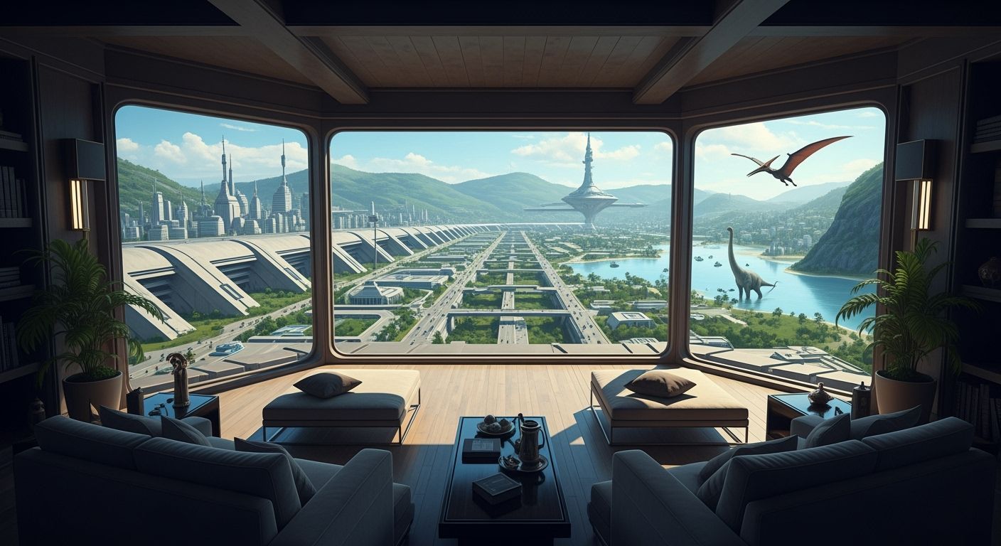Futuristic Metropolis Bunker with Prehistoric Wildlife in Ci...