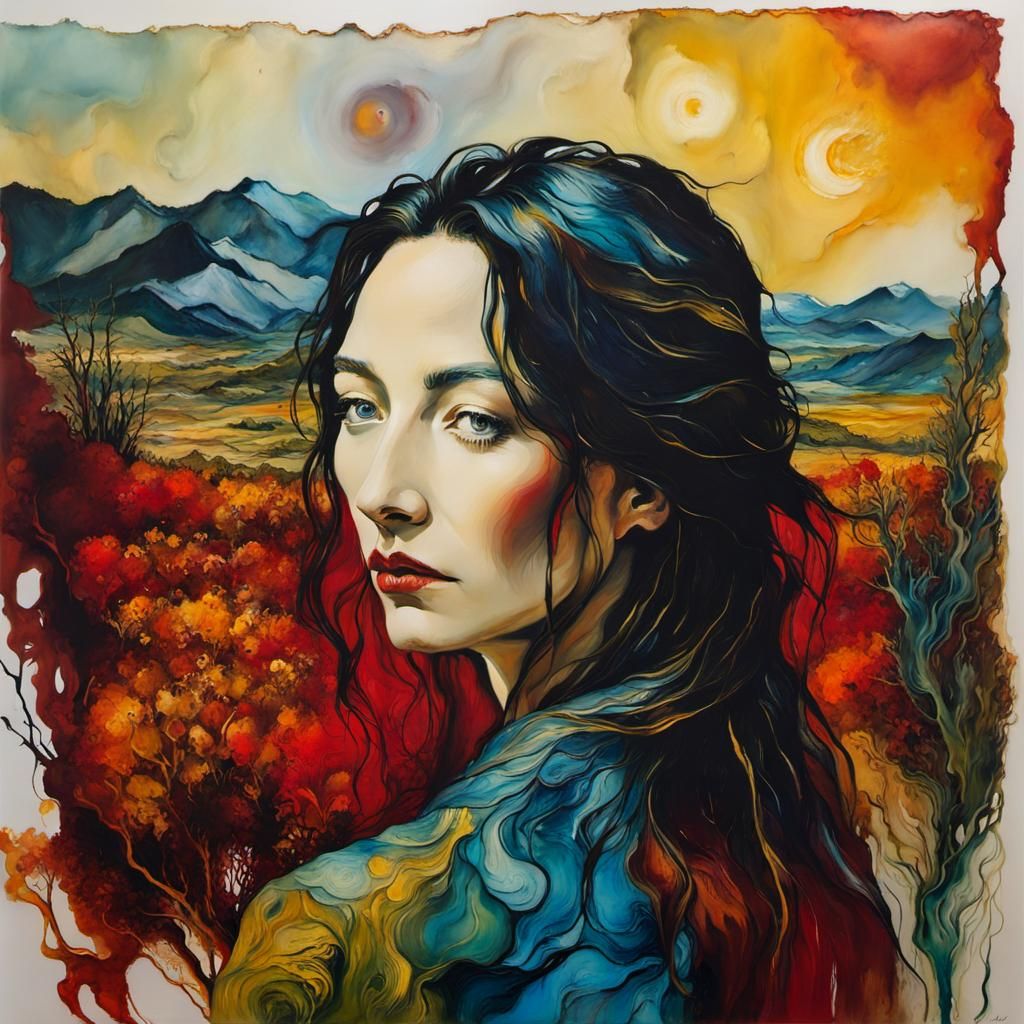 Surreal Encaustic Landscape with Alcohol Ink