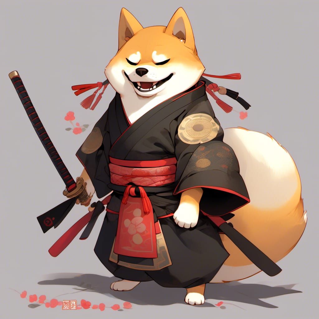 Samurai Shiba Inu with Ominous Smile, Digital Art