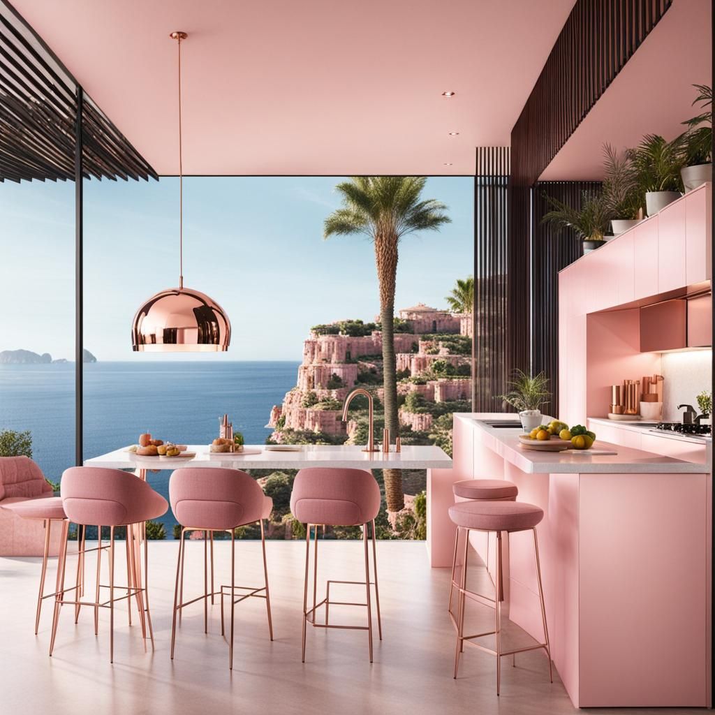 Pink Modern Kitchen with Rose Gold Accents