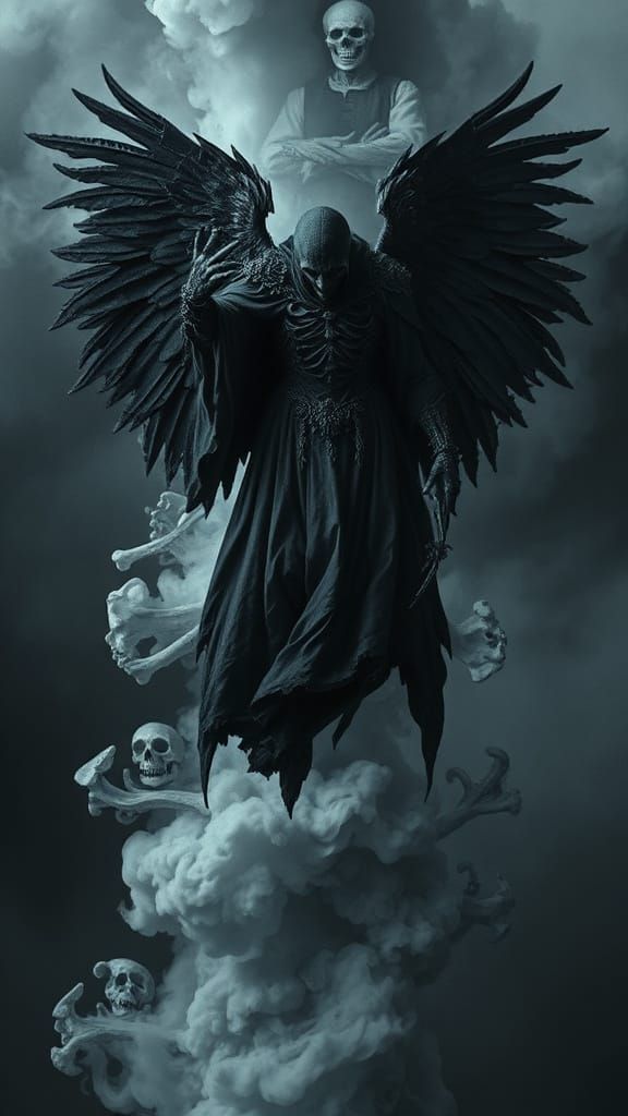 Ghostly Spectre of Raven Wings and Bones in Dark Art Style